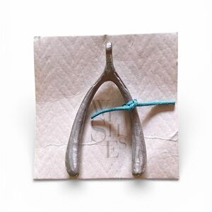 Anthropologie Silver Wishbone Pendant with Teal Cord